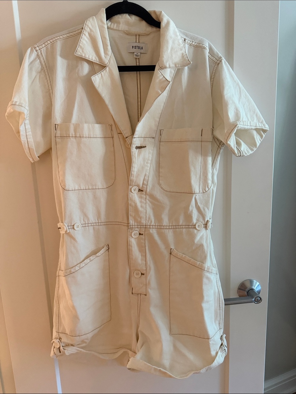 Pistola Cream Utility Short Sleeve Romper